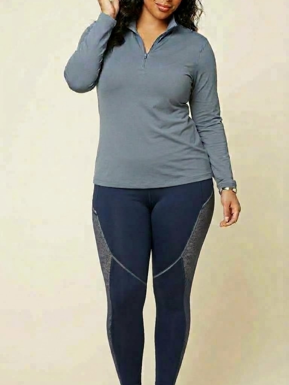 ​TKEQ The Shop Blue Gray Long Sleeve Mock Neck 1/2 Zip Pullover Top Size XL